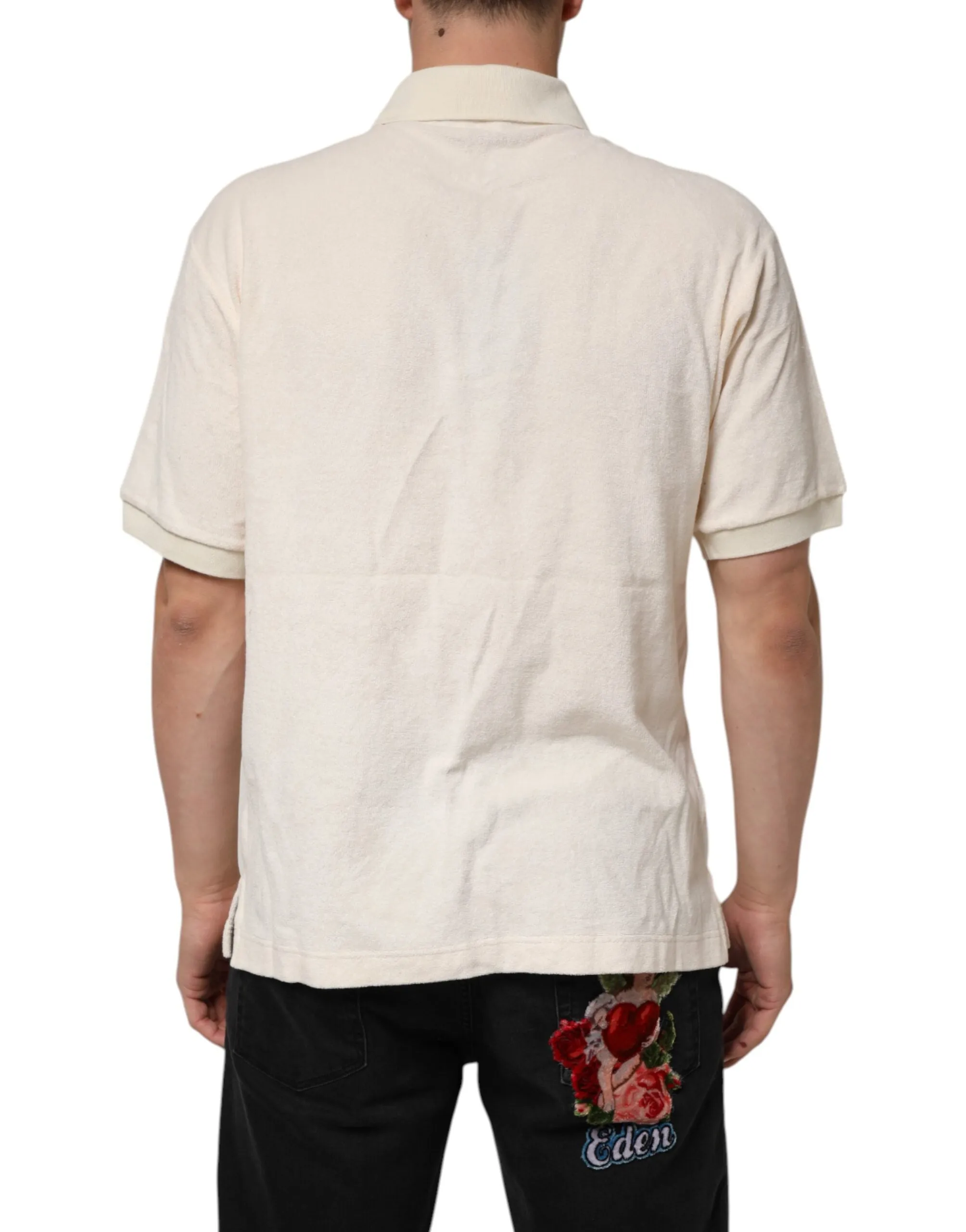 Dolce & Gabbana Ivory Cotton Terry Logo Pocket Polo T-shirt sold by Siebentaschen product image thumbnail 4