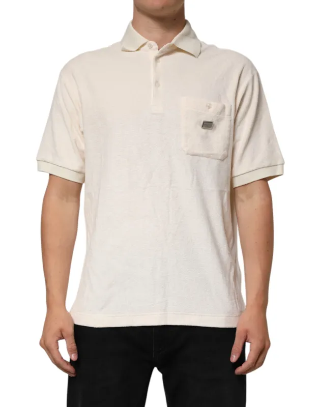 Dolce & Gabbana Ivory Cotton Terry Logo Pocket Polo T-shirt sold by Siebentaschen