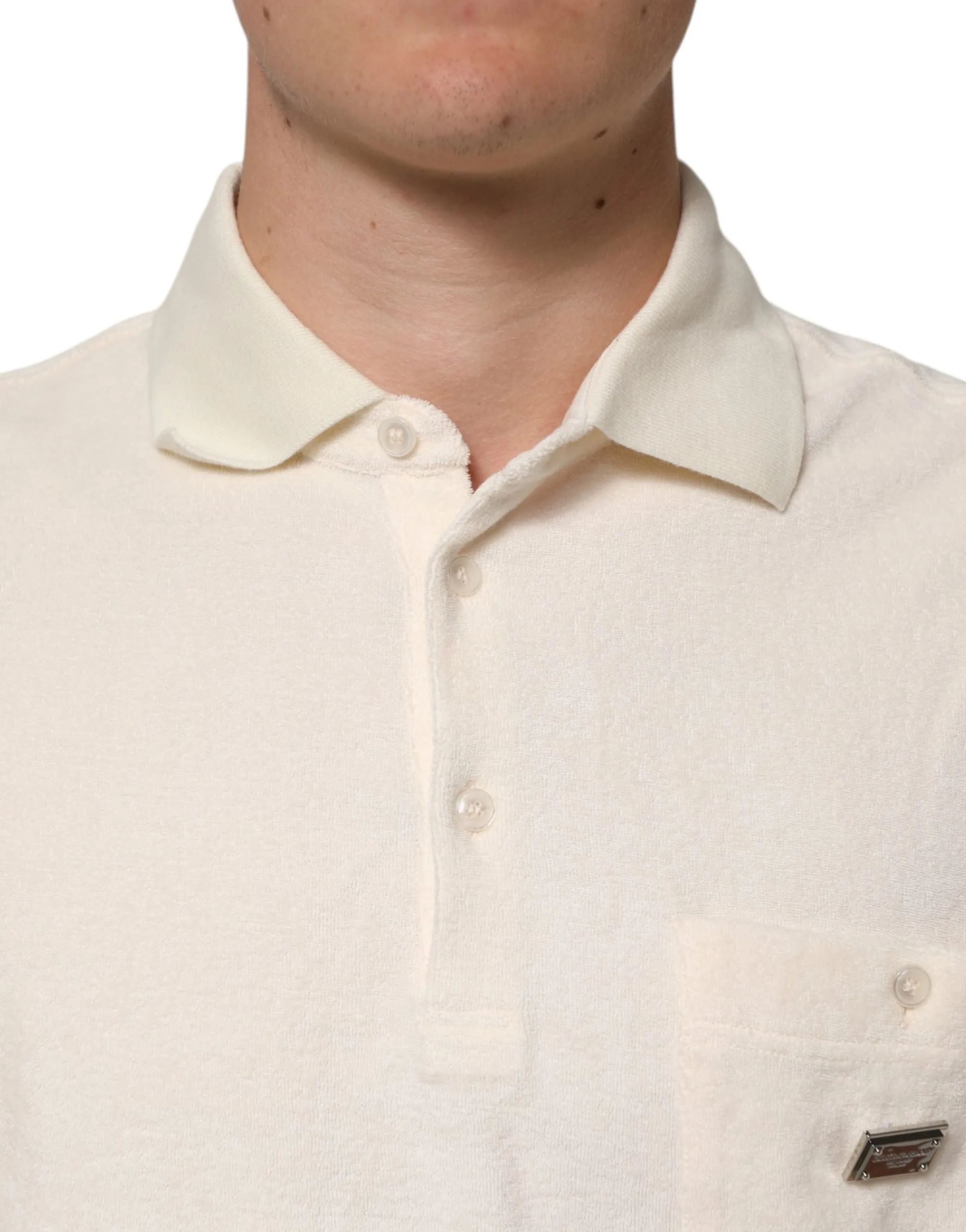 Dolce & Gabbana Ivory Cotton Terry Logo Pocket Polo T-shirt sold by Siebentaschen product image thumbnail 5