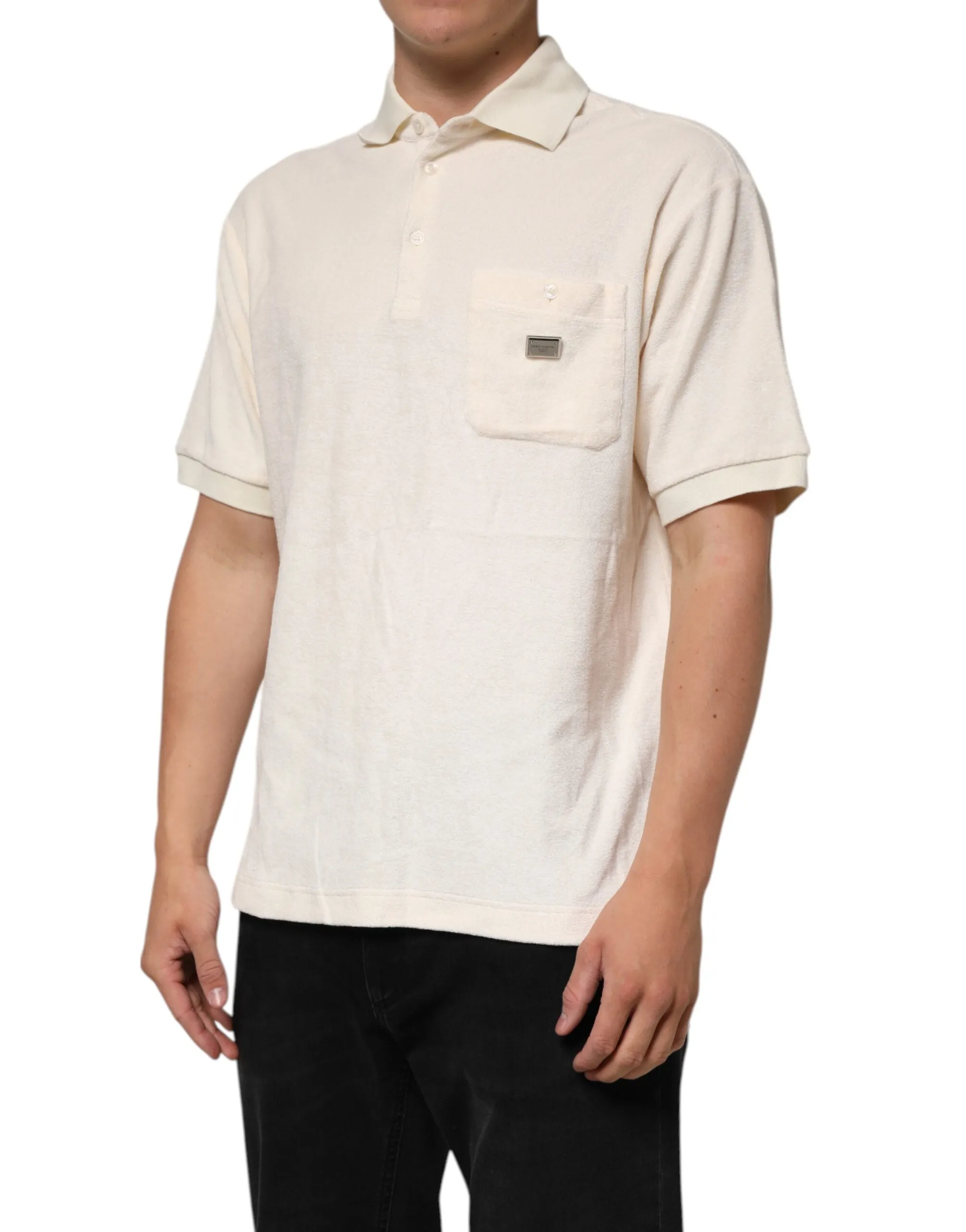 Dolce & Gabbana Ivory Cotton Terry Logo Pocket Polo T-shirt sold by Siebentaschen product image thumbnail 3