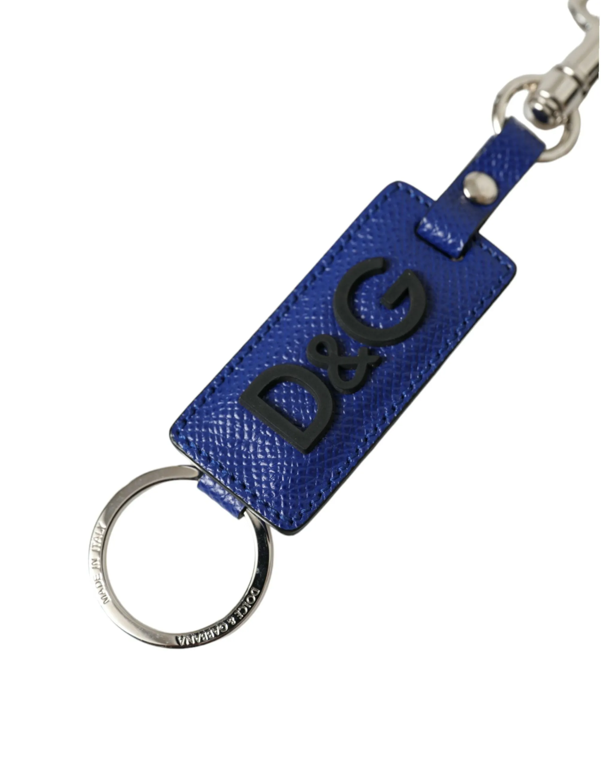 Dolce & Gabbana Blue Calf Leather DG Logo Silver Brass Keyring Keychain sold by Siebentaschen product image thumbnail 2