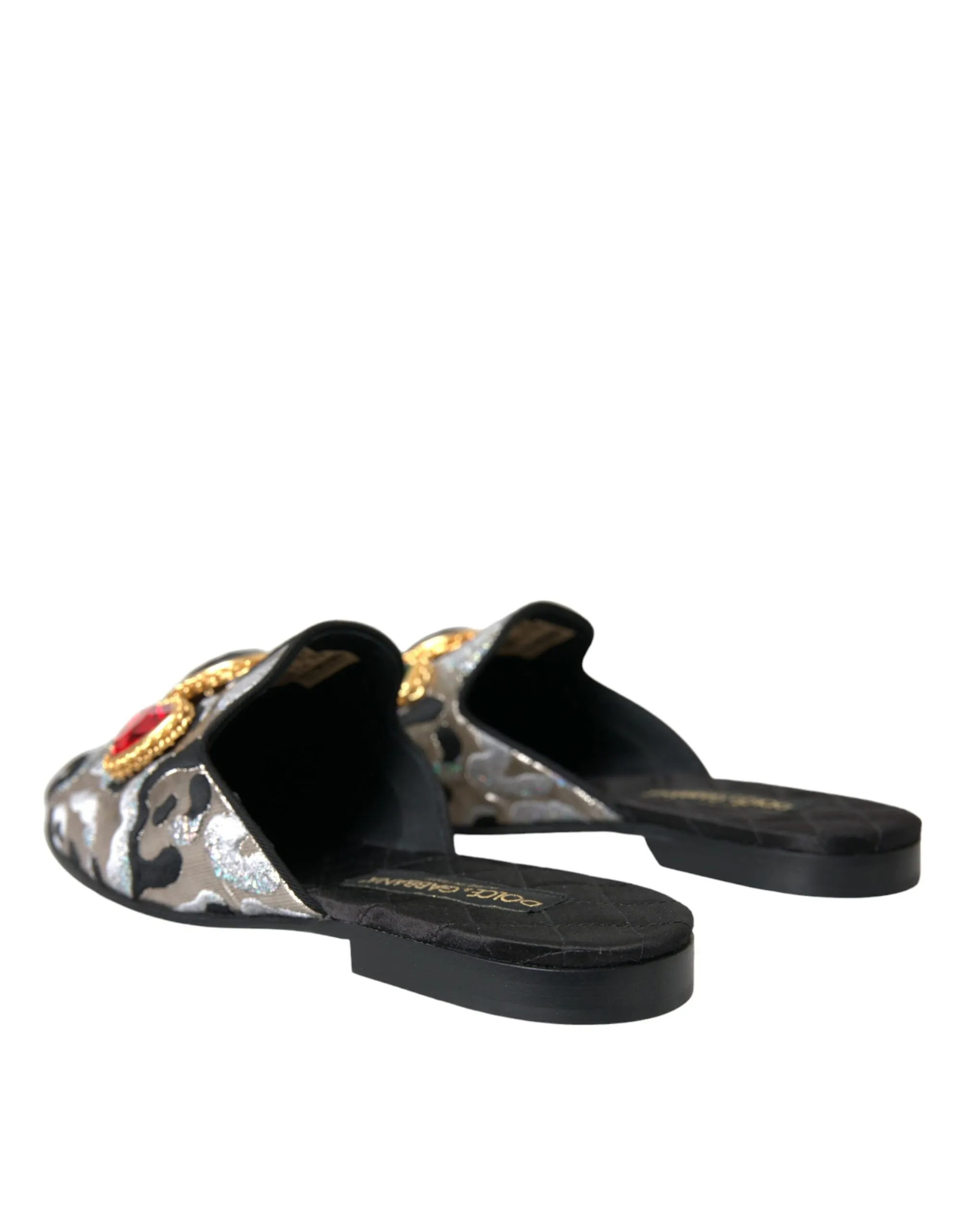 Dolce & Gabbana Gray Jacquard Crystal Mule Flat Sandals Shoes sold by Siebentaschen product image thumbnail 4