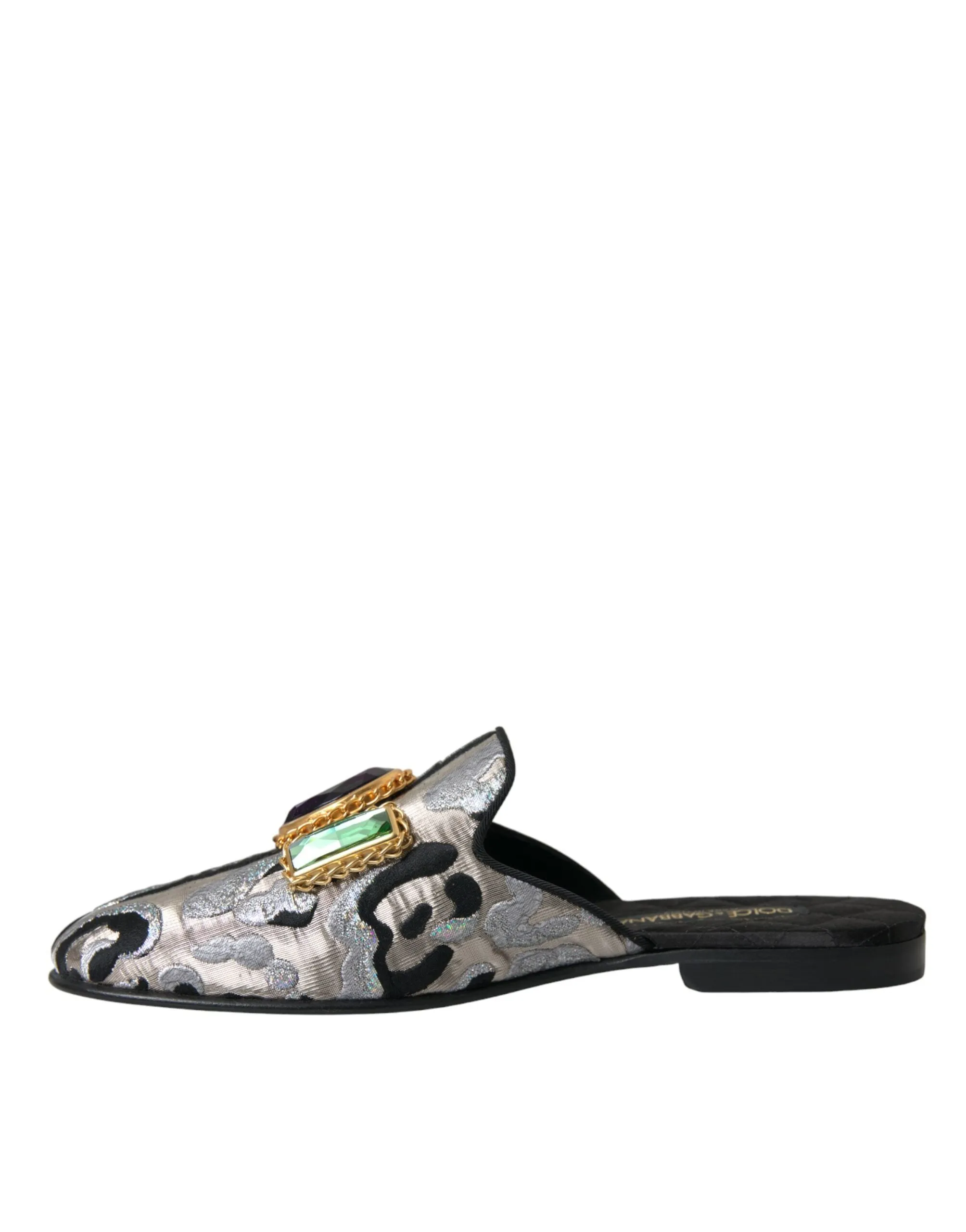 Dolce & Gabbana Gray Jacquard Crystal Mule Flat Sandals Shoes sold by Siebentaschen product image thumbnail 5