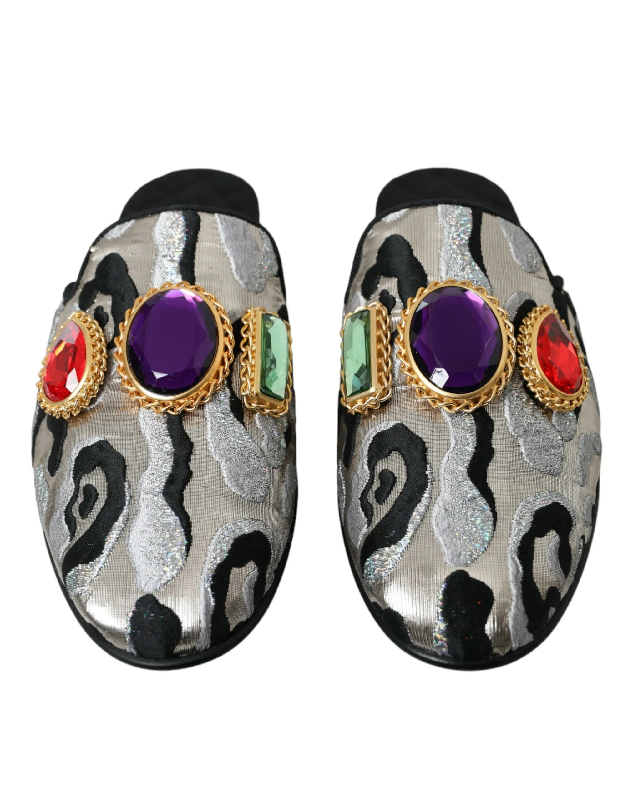 Dolce & Gabbana Gray Jacquard Crystal Mule Flat Sandals Shoes sold by Siebentaschen product image thumbnail 2