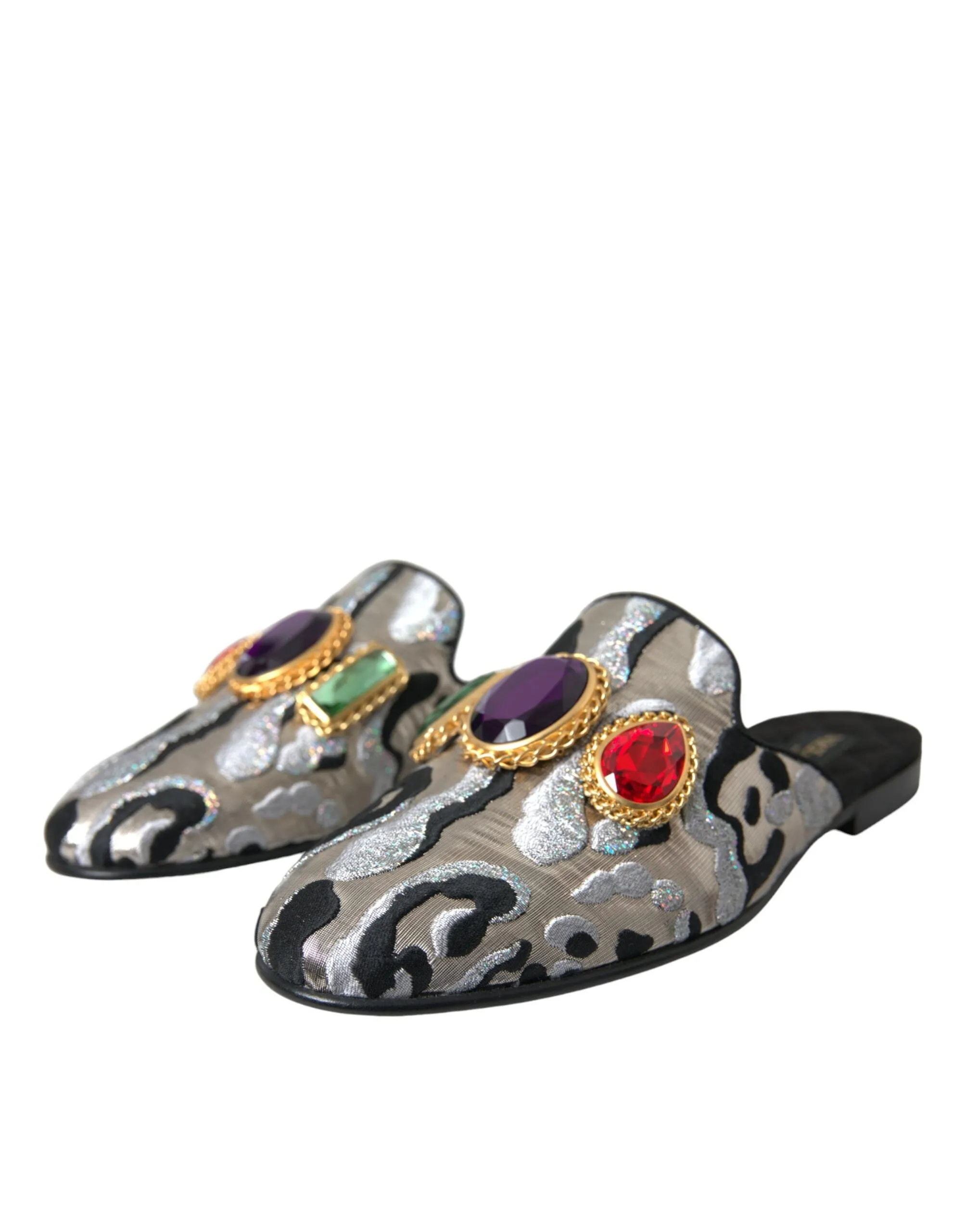 Dolce & Gabbana Gray Jacquard Crystal Mule Flat Sandals Shoes sold by Siebentaschen product image thumbnail 3