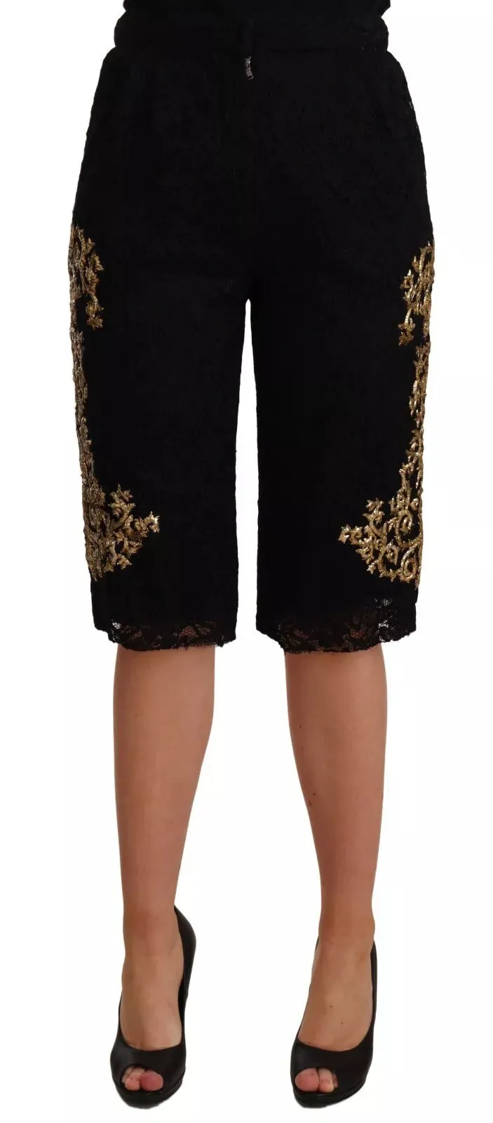 Dolce & Gabbana Black Lace Gold Baroque SPECIAL PIECE Shorts sold by Siebentaschen