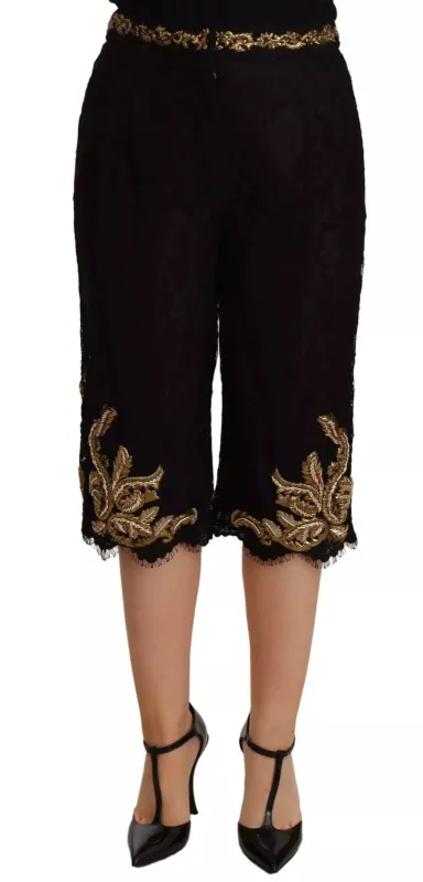 Dolce & Gabbana Black Lace Gold Baroque SPECIAL PIECE Shorts sold by Siebentaschen