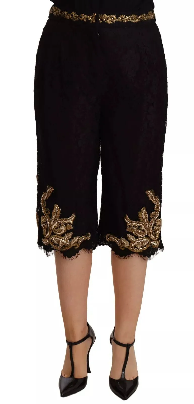 Dolce & Gabbana Black Lace Gold Baroque SPECIAL PIECE Shorts sold by Siebentaschen
