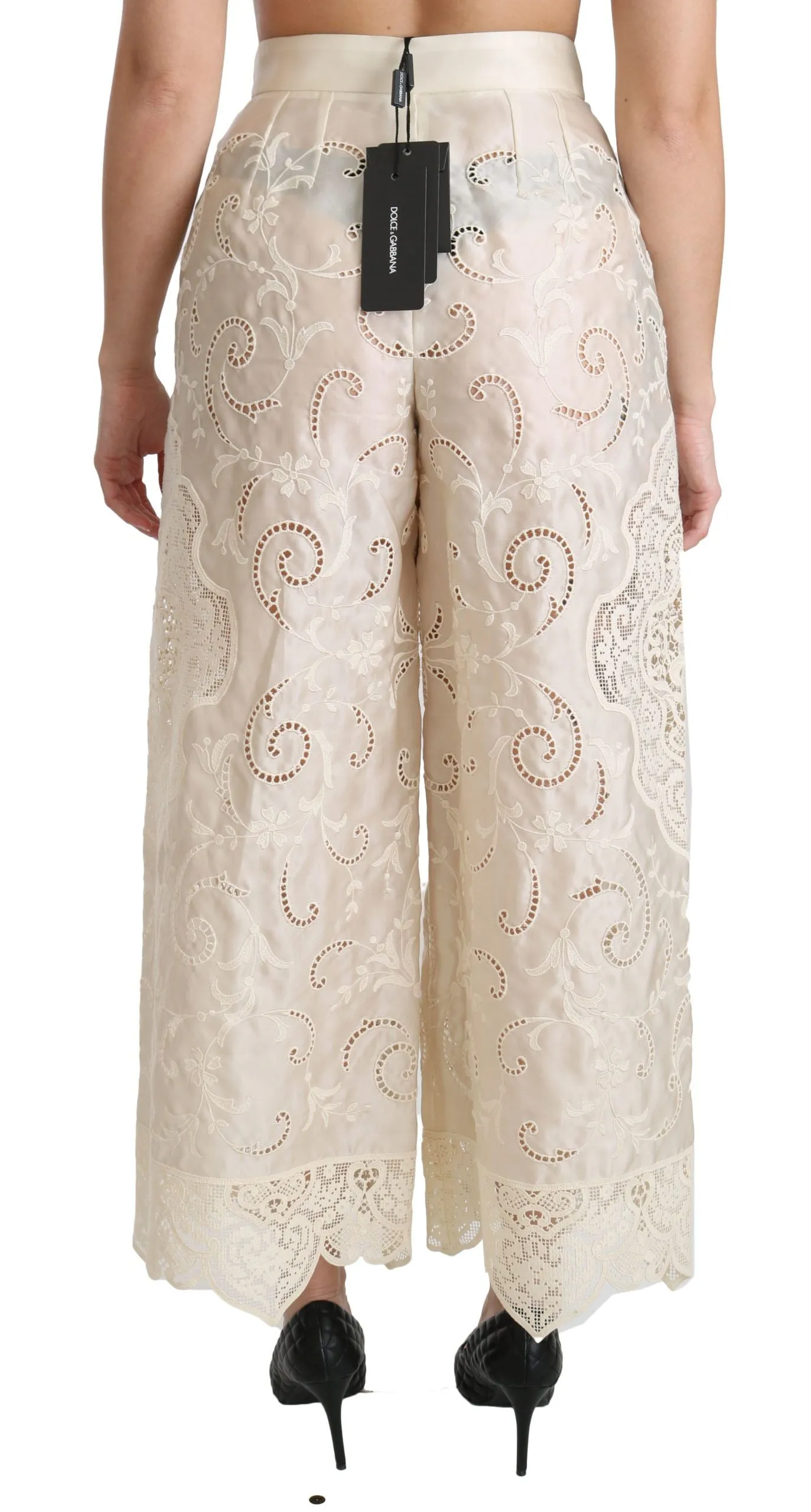 Dolce & Gabbana Cream Lace High Waist Palazzo Cropped Pants sold by Siebentaschen product image thumbnail 4
