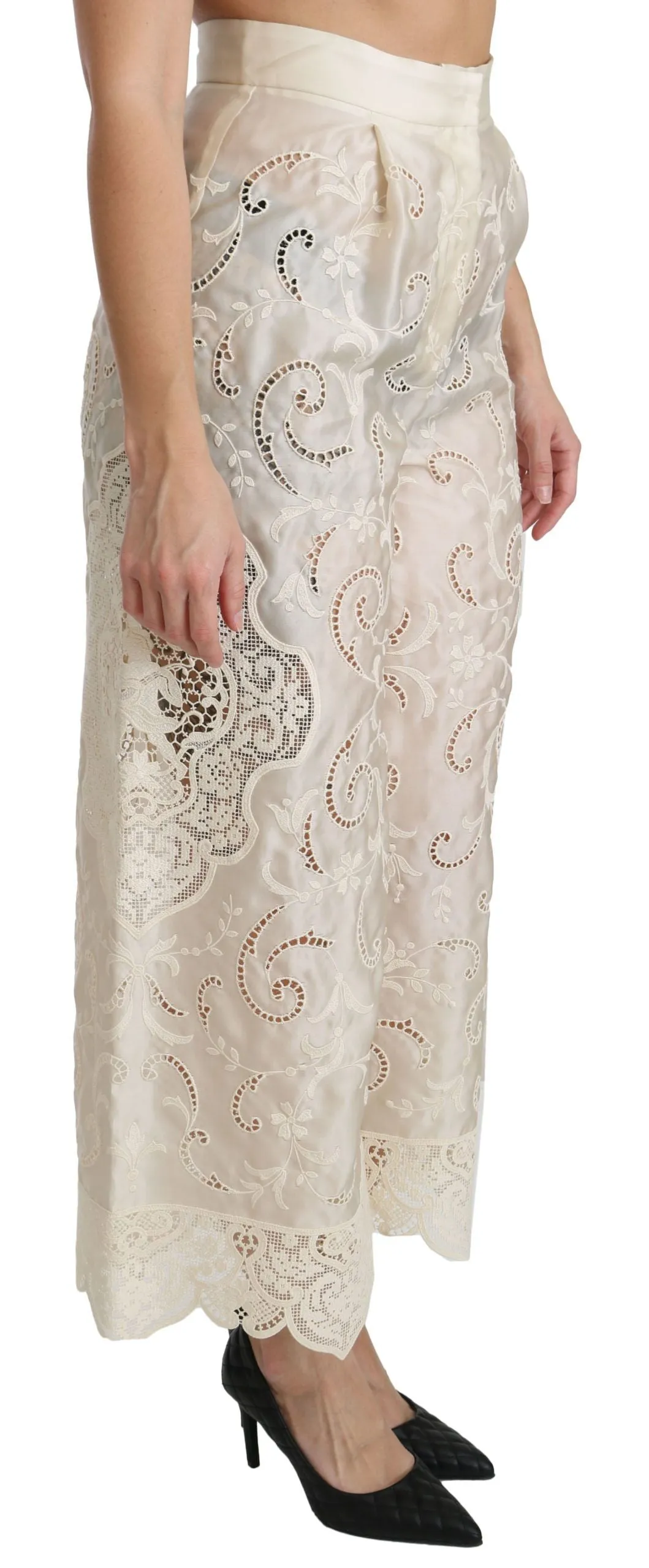 Dolce & Gabbana Cream Lace High Waist Palazzo Cropped Pants sold by Siebentaschen product image thumbnail 2