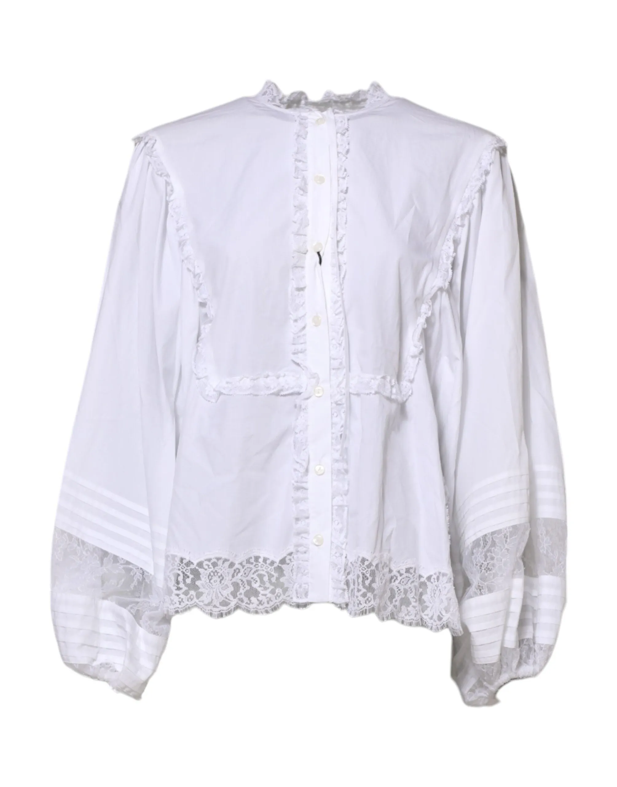 Dolce & Gabbana White Ruffled Lace Embellished Blouse Top sold by Siebentaschen