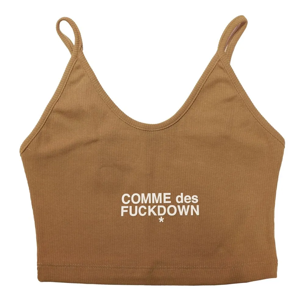 Comme Des Fuckdown Brown Cotton Women Crop Top sold by Siebentaschen