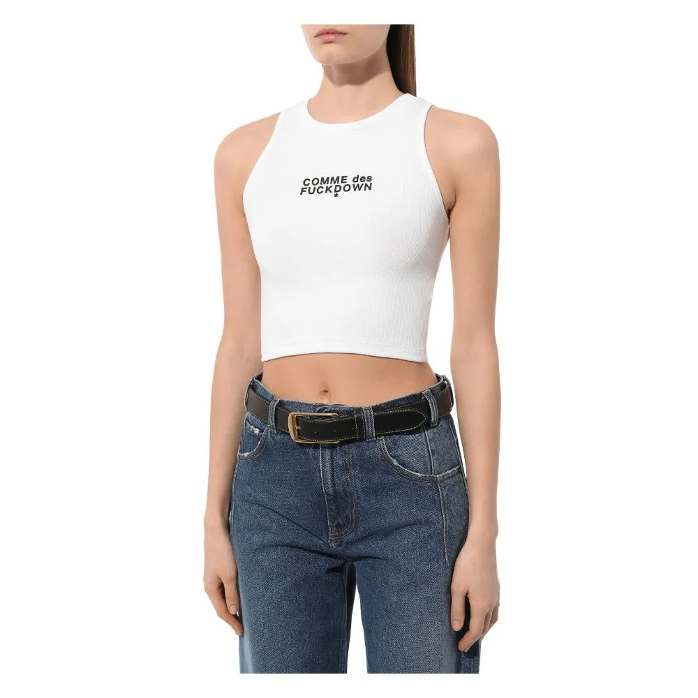 Comme Des Fuckdown White Cotton Women Cropped T-Shirt sold by Siebentaschen product image thumbnail 3
