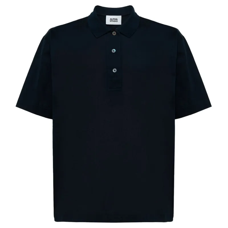 Alpha Studio Blue Cotton Polo Shirt sold by Siebentaschen