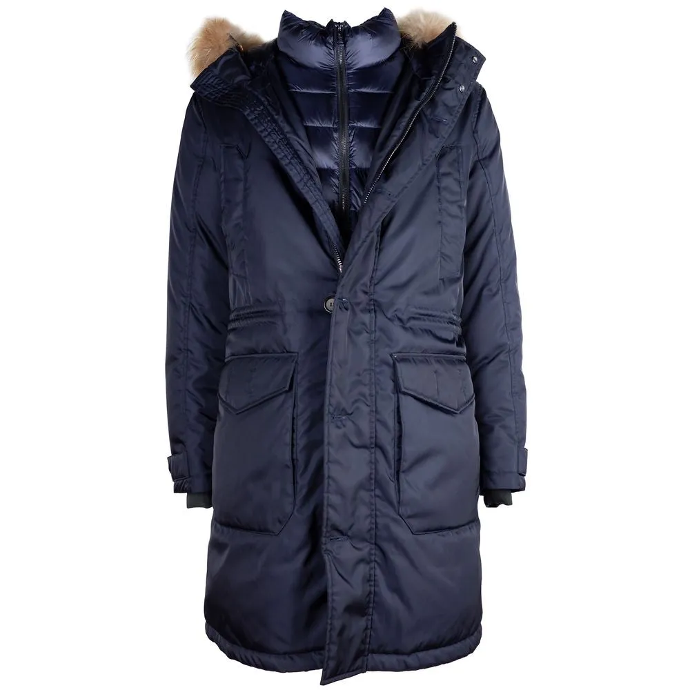 Add Blue Nylon Men Jacket with Fur-Trimmed Hood sold by Siebentaschen product image thumbnail 3