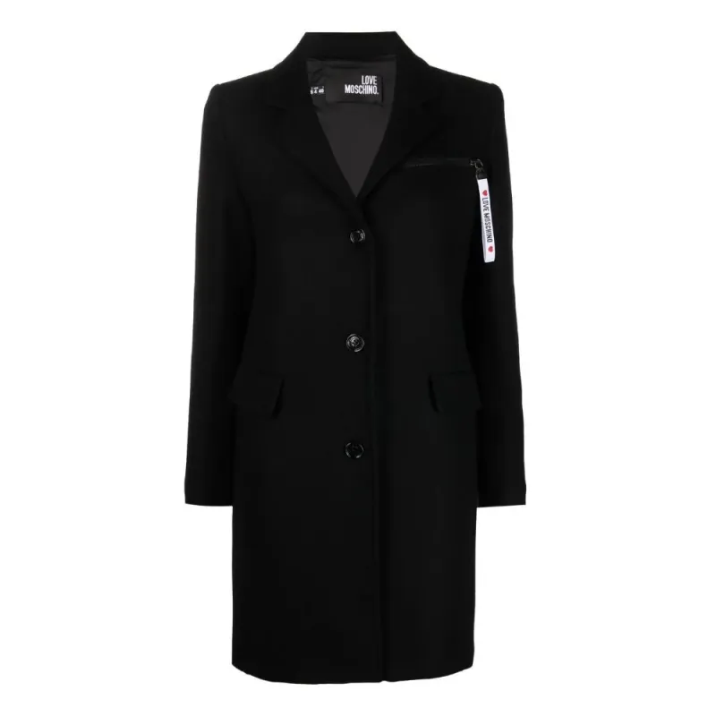 Love Moschino Black Wool Women Coat sold by Siebentaschen
