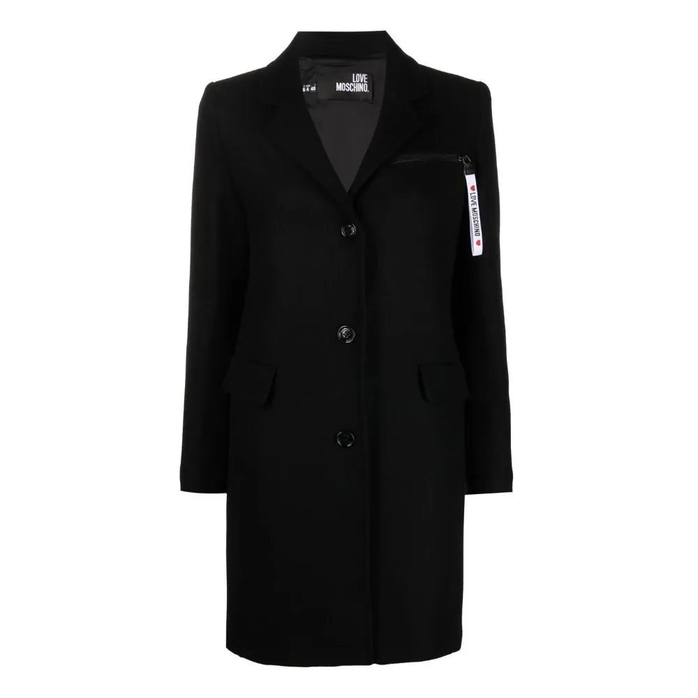 Love Moschino Black Wool Women Coat sold by Siebentaschen