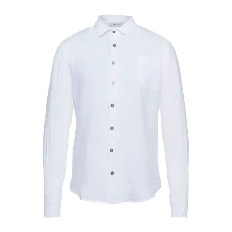 Alpha Studio Elegant White Linen Shirt for Men sold by Siebentaschen