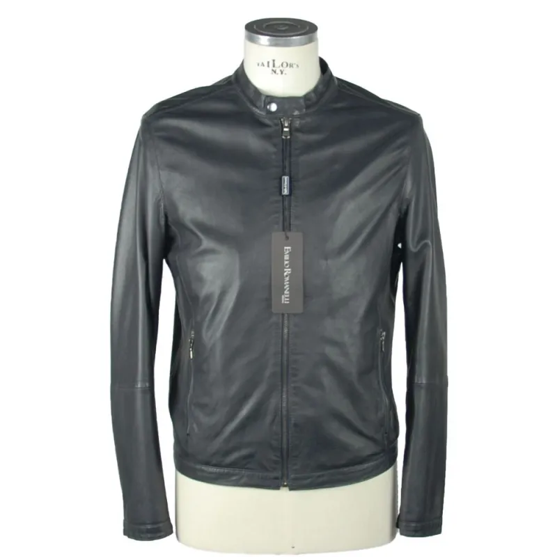 Emilio Romanelli Blue Leather Men's Jacket sold by Siebentaschen