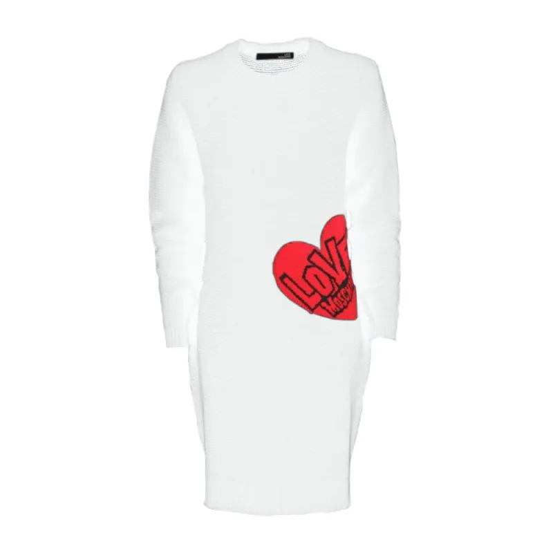 Love Moschino Chic Heart Pattern Knit Dress in White sold by Siebentaschen