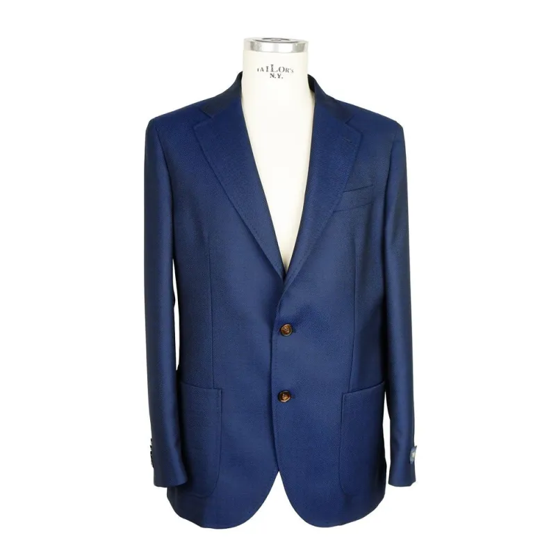 Emilio Romanelli Blue Wool Men Blazer sold by Siebentaschen
