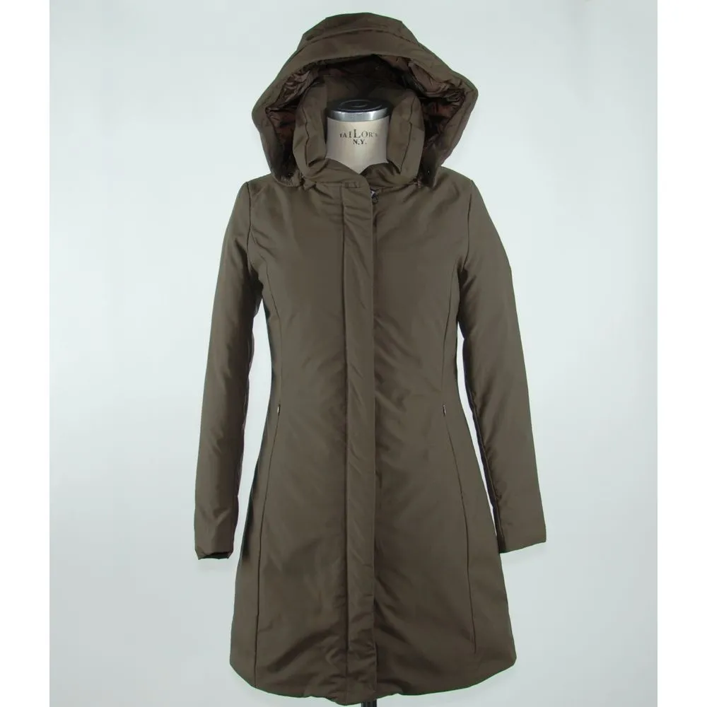 Emilio Romanelli Elegant Brown Polygon Jacket with Hood sold by Siebentaschen