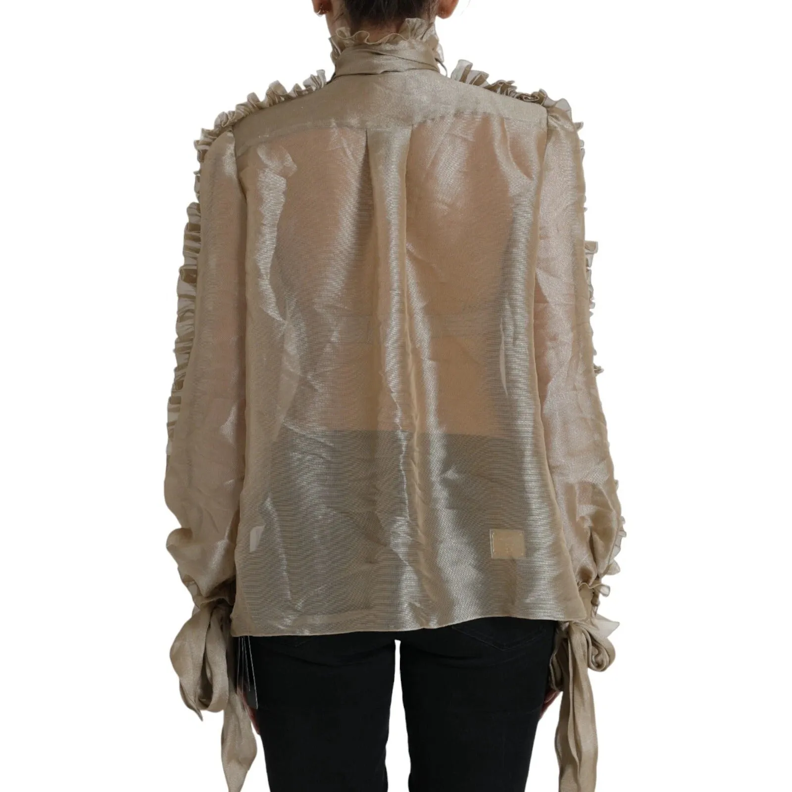 Dolce & Gabbana Gold Ascot Collar Ruffles Blouse Top sold by Siebentaschen product image thumbnail 3