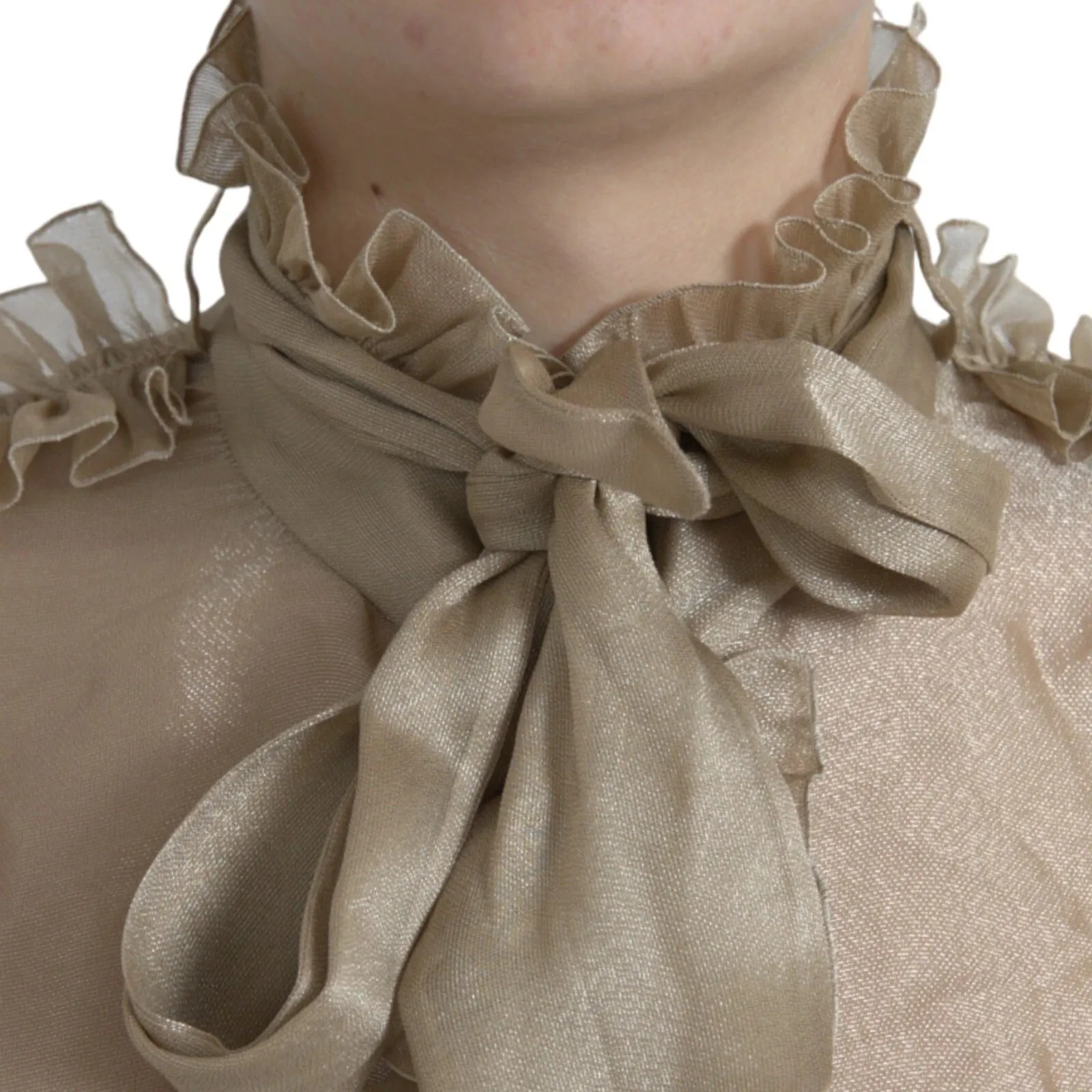 Dolce & Gabbana Gold Ascot Collar Ruffles Blouse Top sold by Siebentaschen product image thumbnail 4