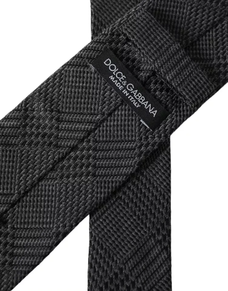 Dolce & Gabbana Dark Gray Plaid Patterned Silk Adjustable Men Tie sold by Siebentaschen product image thumbnail 2
