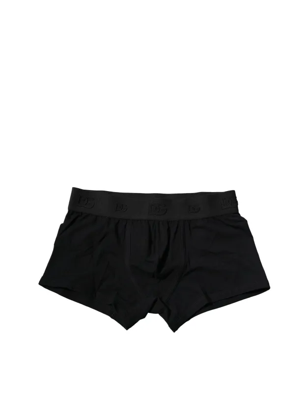 Dolce & Gabbana Black Cotton Stretch Regular Boxer Underwear sold by Siebentaschen