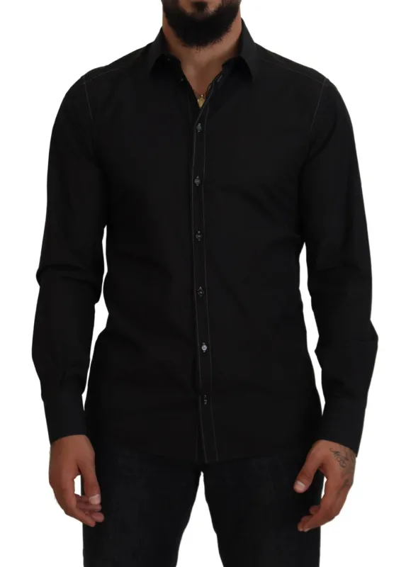 Dolce & Gabbana Black Cotton Collared Long Sleeve GOLD Shirt sold by Siebentaschen