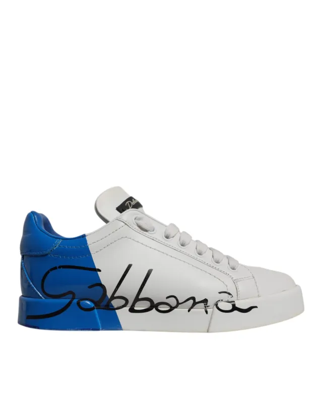 Dolce & Gabbana White Blue Logo Portofino Sneakers Shoes sold by Siebentaschen