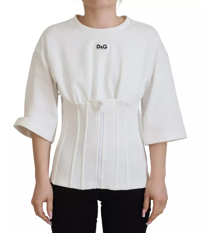 Dolce & Gabbana White Cotton Corset Stretch Top T-shirt sold by Siebentaschen