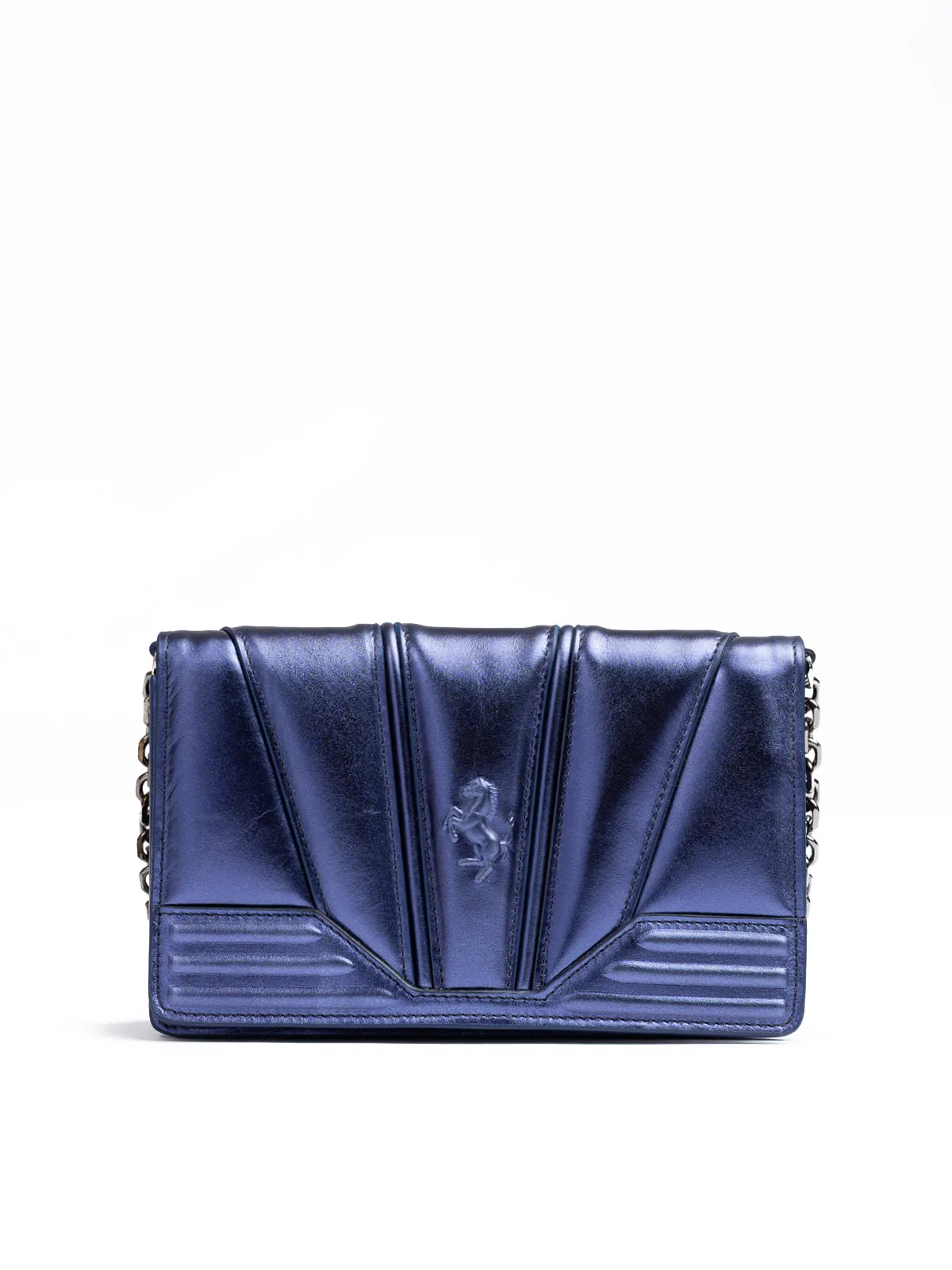 Ferrari Metal blue GT patent leather bag with chain sold by Siebentaschen