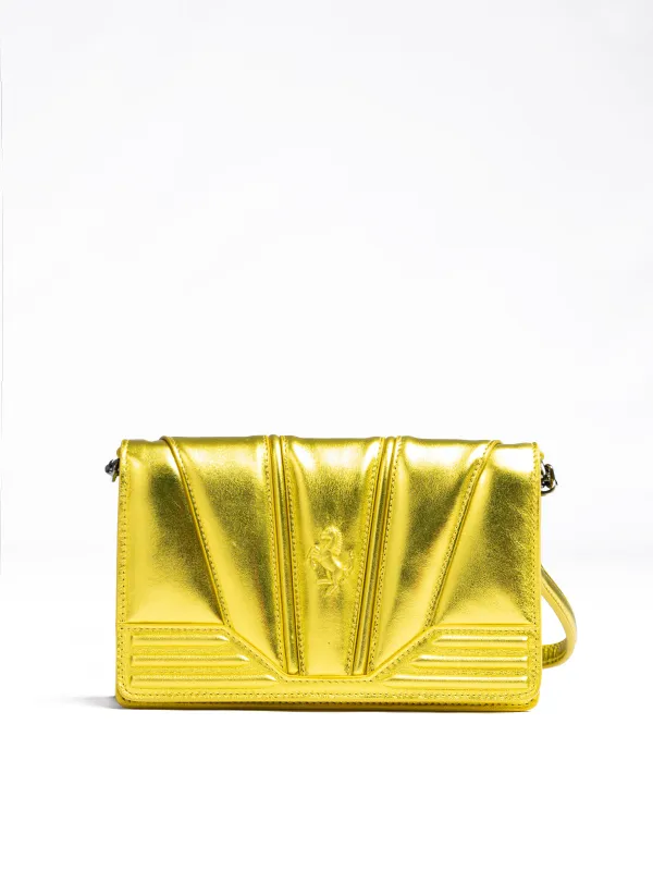 Ferrari Metal Yellow GT patent leather bag with chain sold by Siebentaschen