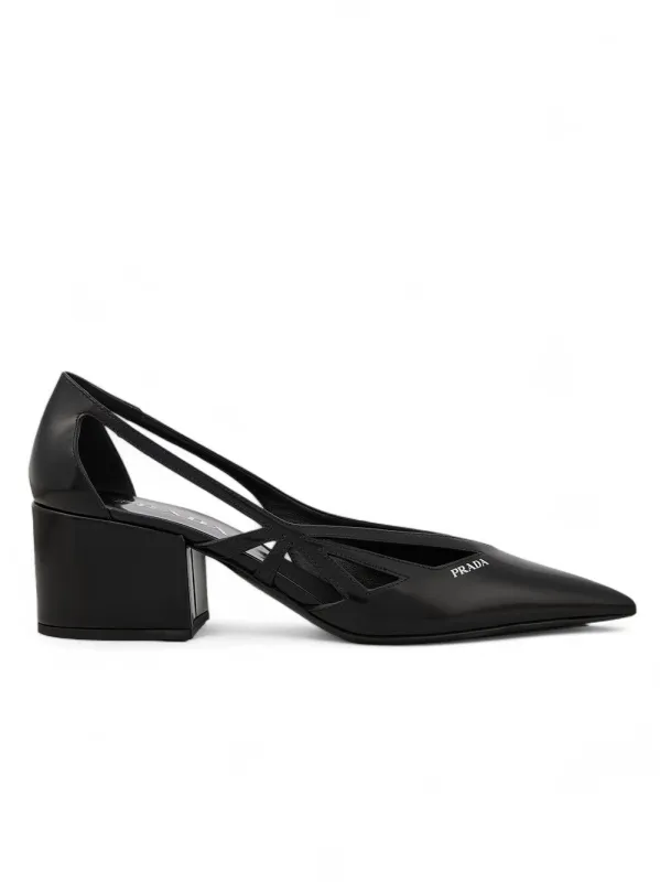 Prada Black Leather Cut-Out Pumps 55 sold by Siebentaschen