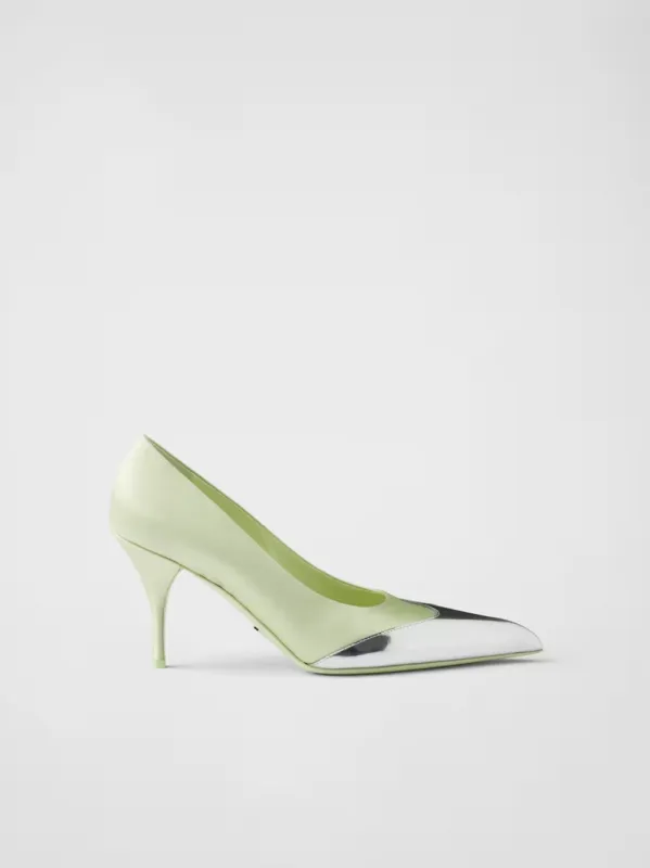Prada Satin And Metallic Leather Pumps sold by Siebentaschen