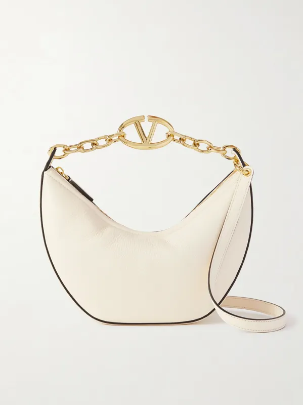 Valentino Garavani Ivory Leather Small Hobo Vlogo Shoulder Bag sold by Siebentaschen