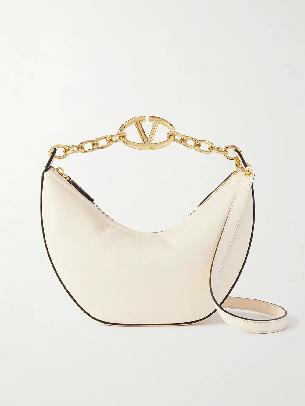 Valentino Garavani Ivory Leather Small Hobo Vlogo Shoulder Bag sold by Siebentaschen
