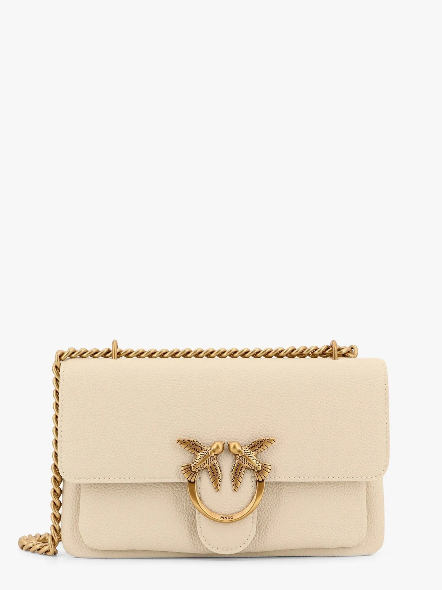 Pinko Leather shoulder bag with metal love birds buckle sold by Siebentaschen