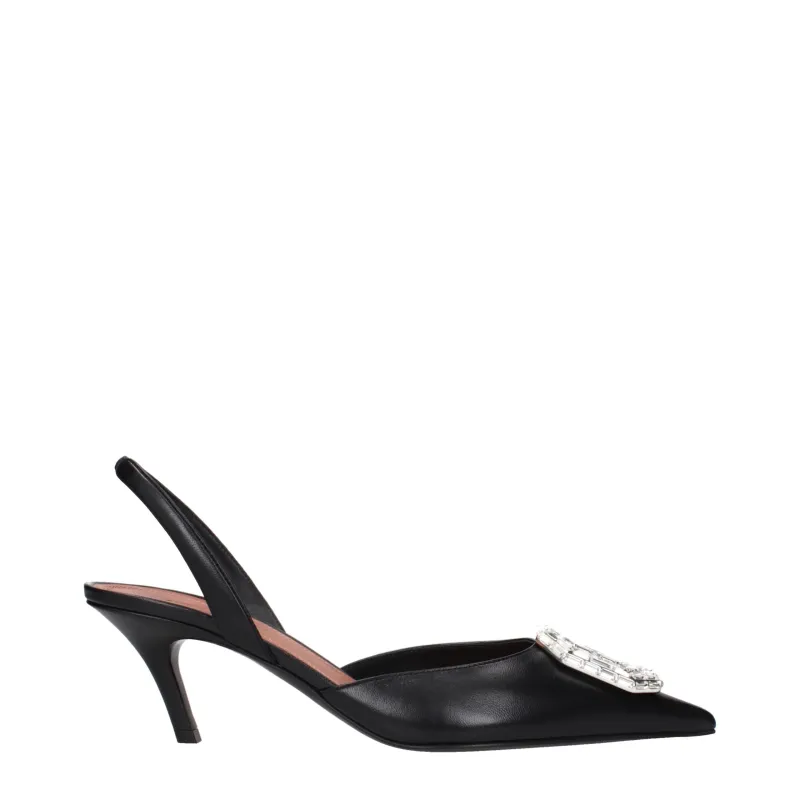 Amina Muaddi Black Leather High Heel Pumps sold by Siebentaschen