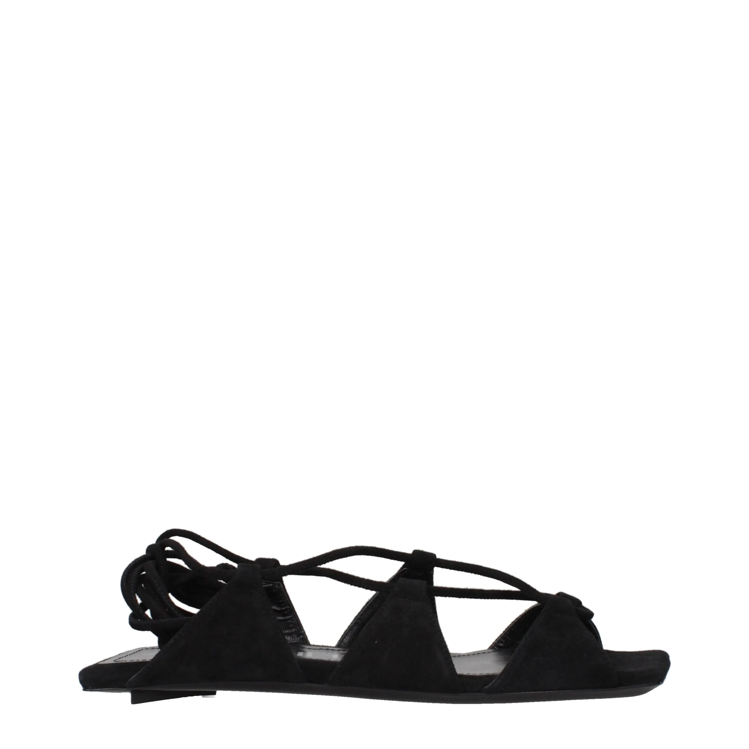 The Attico Black Leather Flat Sandals sold by Siebentaschen