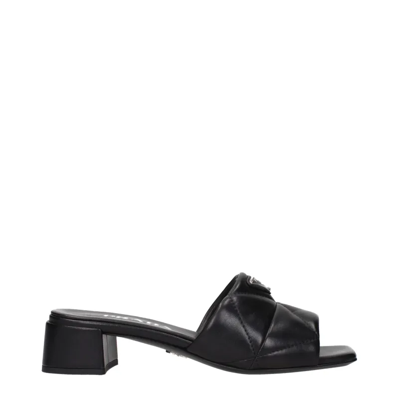 Prada Black Leather Flat Sandals sold by Siebentaschen