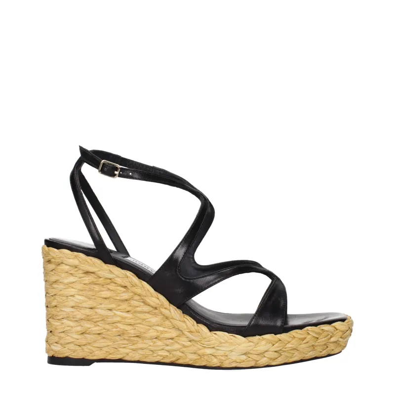 Jimmy Choo Black Leather Wedge Sandals made by Jimmy Choo