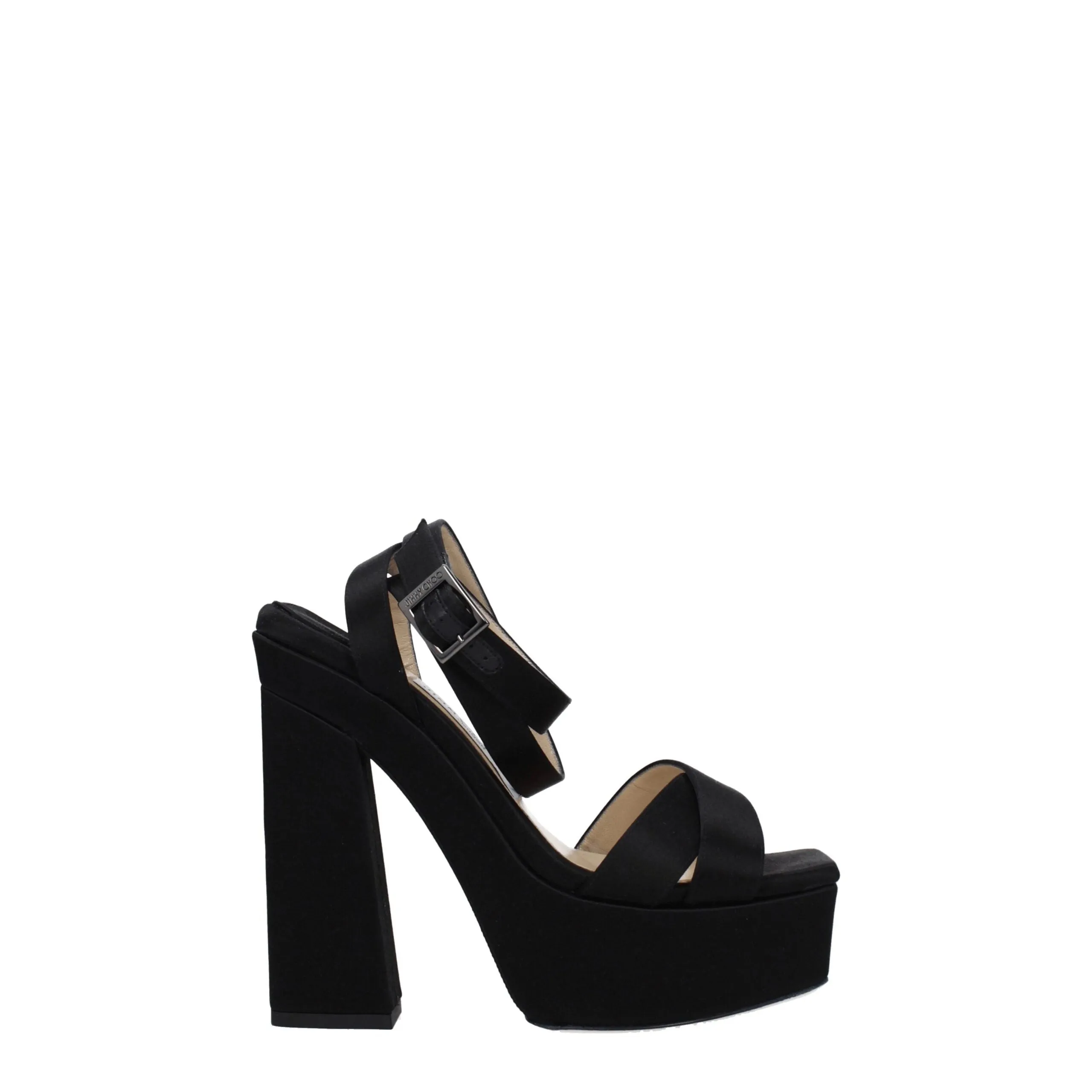 Jimmy Choo Black Satin Platform Sandals sold by Siebentaschen