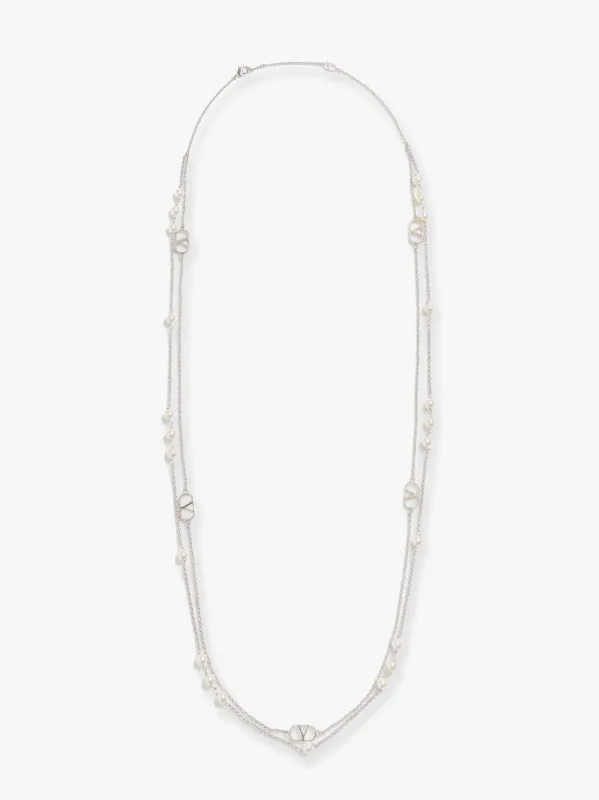 Valentino Garavani Vlogo signature metal necklace with pearls sold by Siebentaschen