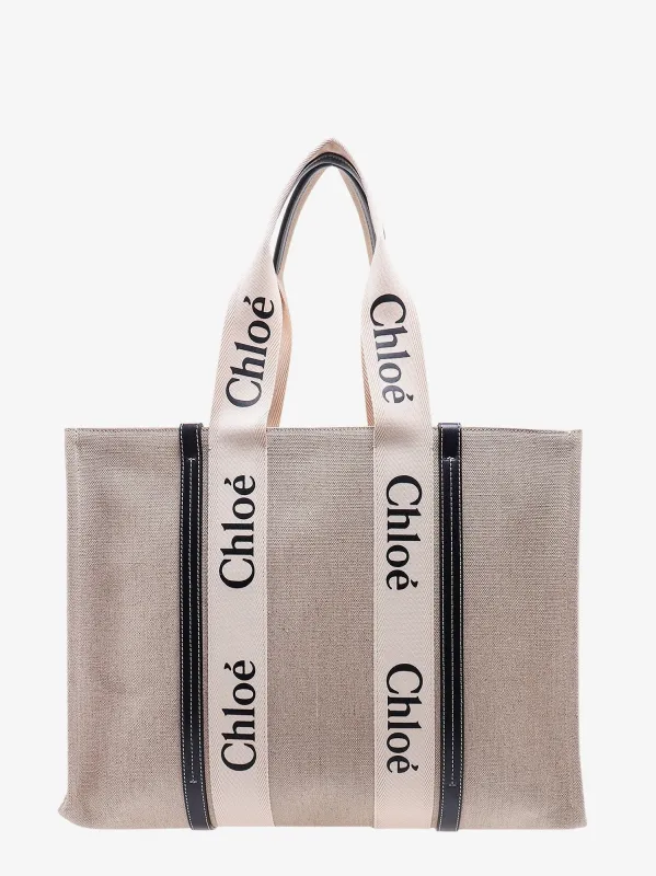 CHLOE' Linen shoulder bag with logo print sold by Siebentaschen