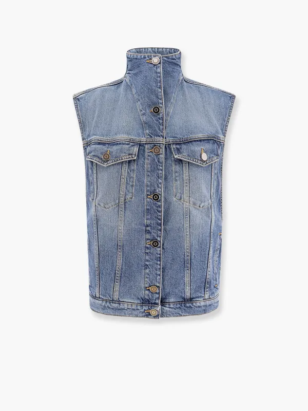 ALAIA Stone washed denim sleeveless jacket sold by Siebentaschen