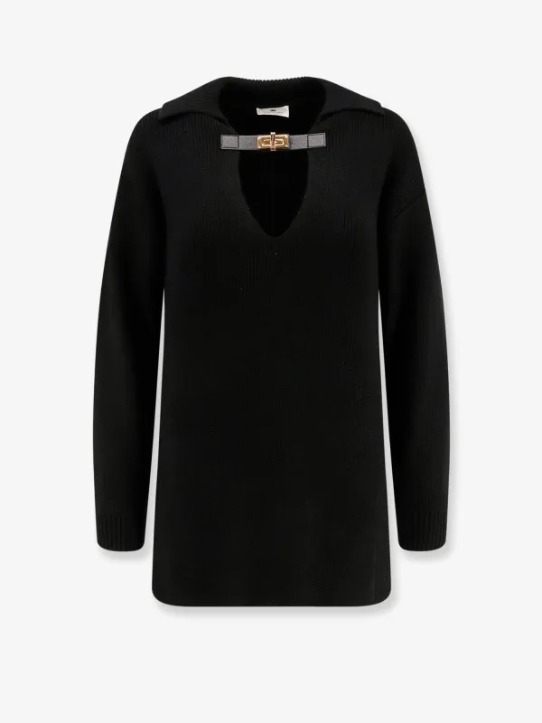 Elisabetta Franchi Ribbed wool blend sweater sold by Siebentaschen