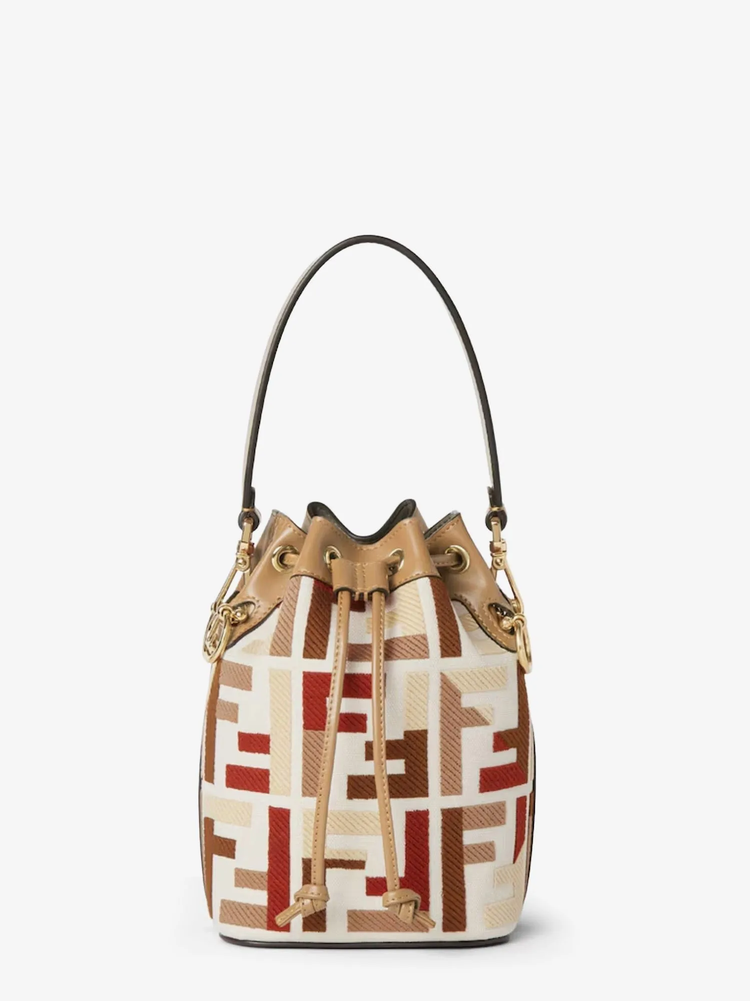 Fendi Mon Tresor FF jacquard fabric and leather bucket bag sold by Siebentaschen